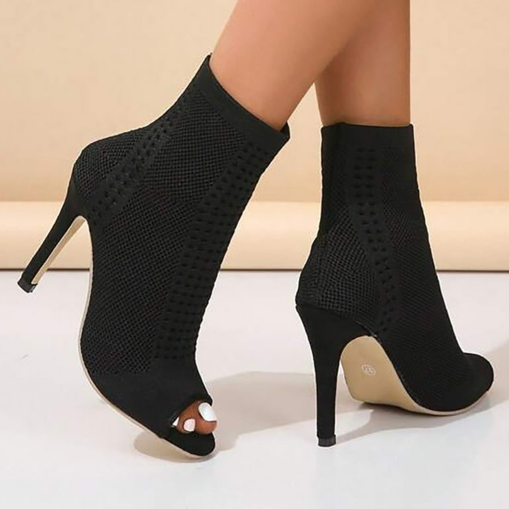 Catherine Malandrino Women's Black Knitty‎ Open Toe Stiletto Heel Knit Bootie 10